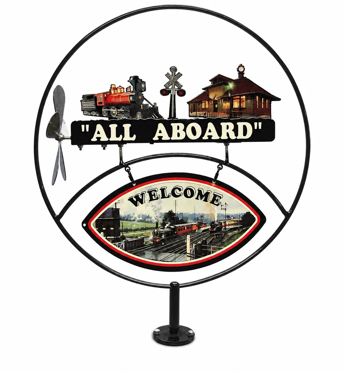 All Aboard metal sign